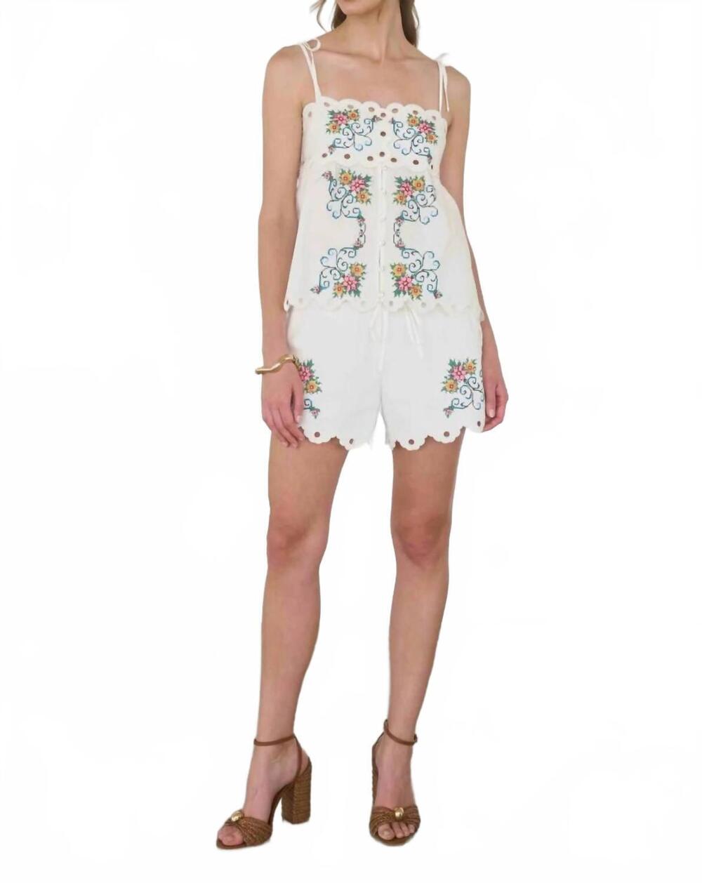 NEW MOON RIVER women's floral embroidered top in white